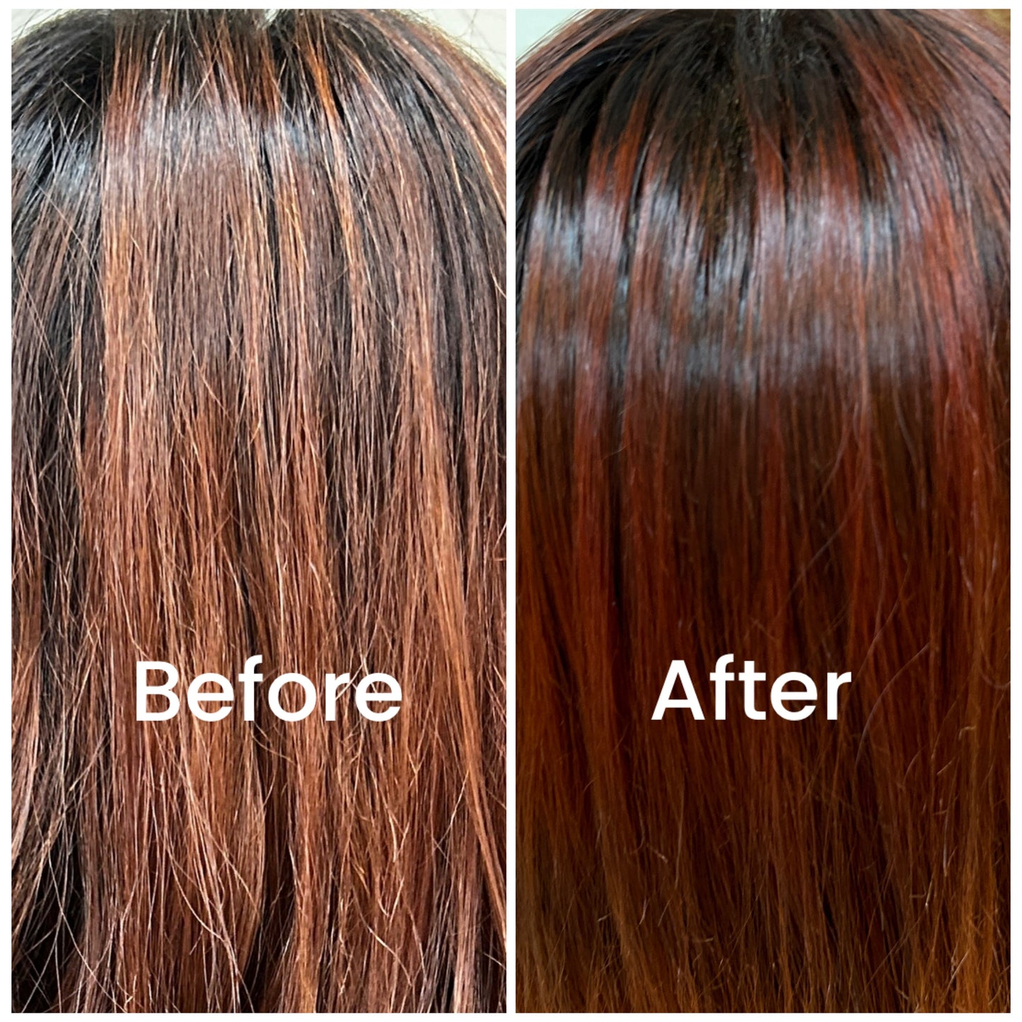 hair transformation from dry, frizzy  to shiny hair with SVA Noor Henna Singapore