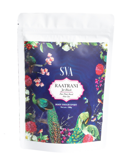 SVA Raatrani jet black hair dye root kit packaging chemical-free Singapore